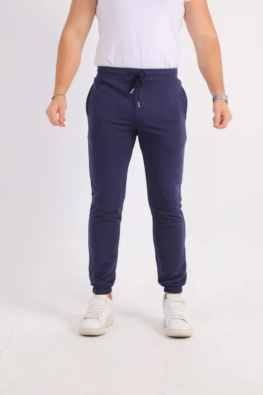 Navy Melton Cuffed Sweatpants
