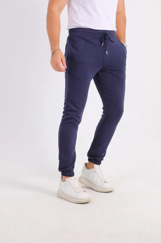 Navy Melton Cuffed Sweatpants