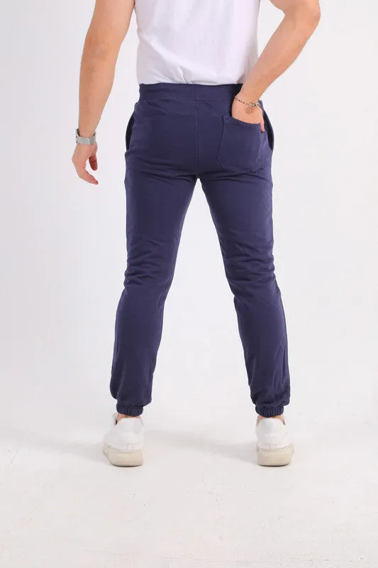 Navy Melton Cuffed Sweatpants