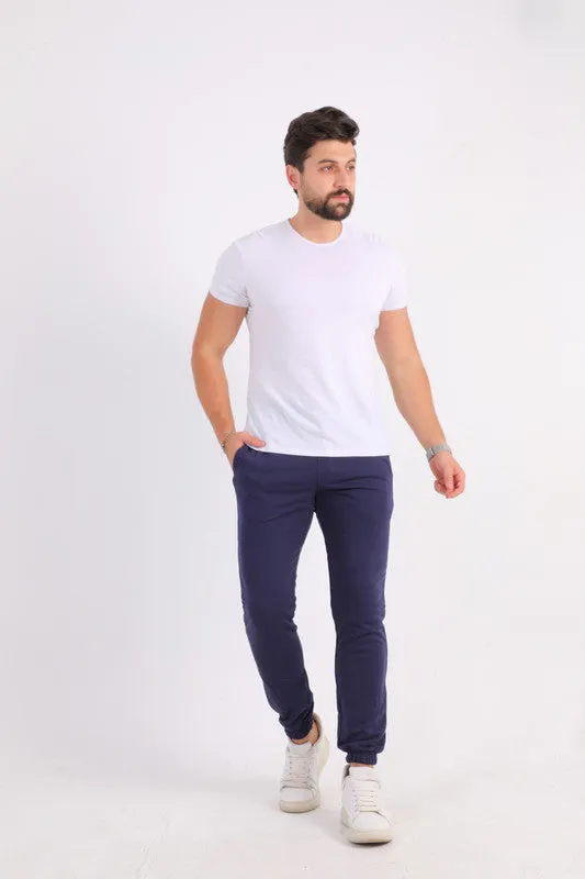 Navy Melton Cuffed Sweatpants