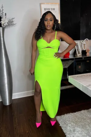 NEON CUTOUT BANDAGE DRESS