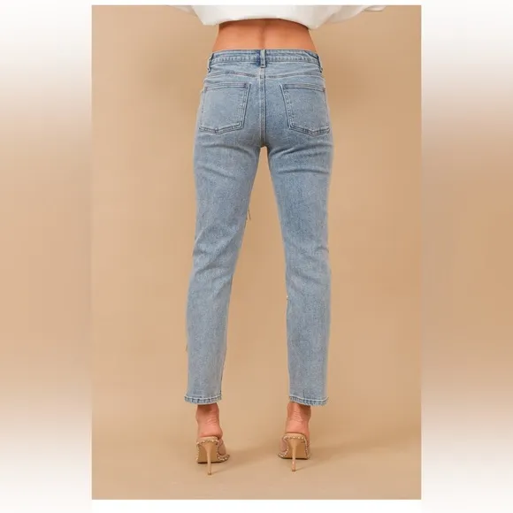 NEW HIGH WAISTED RHINESTONES FRINGE DENIM PANTS