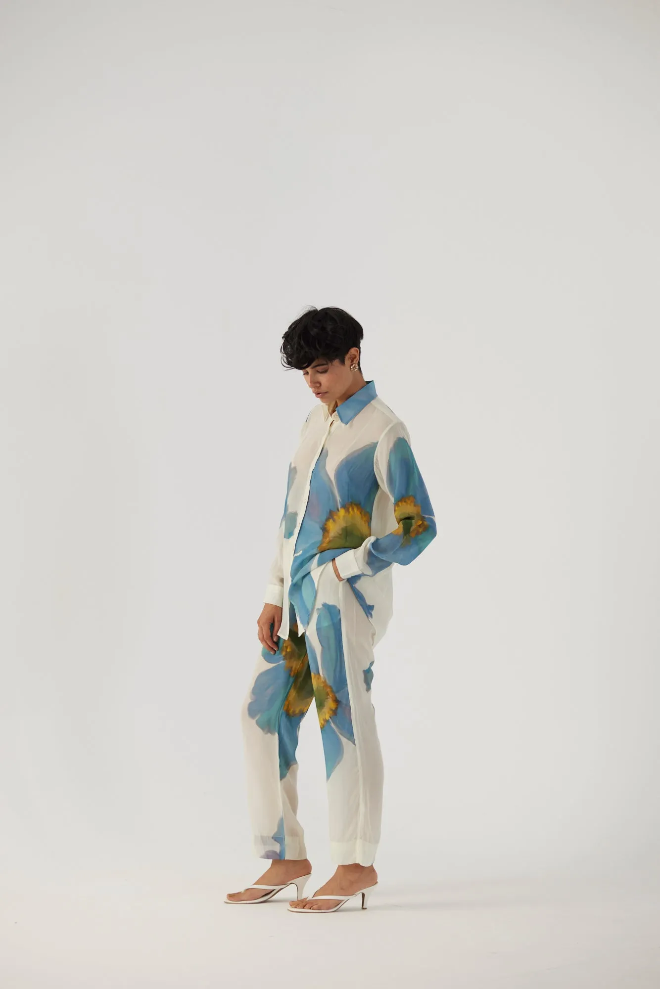 New Season Fall 24/Summer 25-Coord Set Crepe Blue Poppies White-YAMBB12-Fashion Edit Yam
