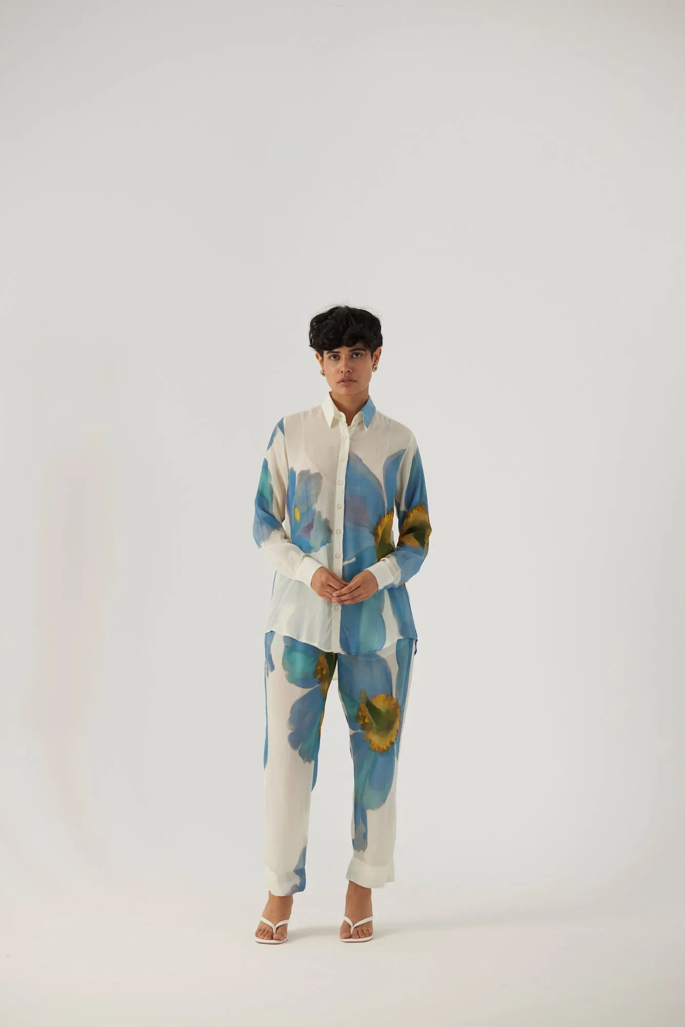 New Season Fall 24/Summer 25-Coord Set Crepe Blue Poppies White-YAMBB12-Fashion Edit Yam