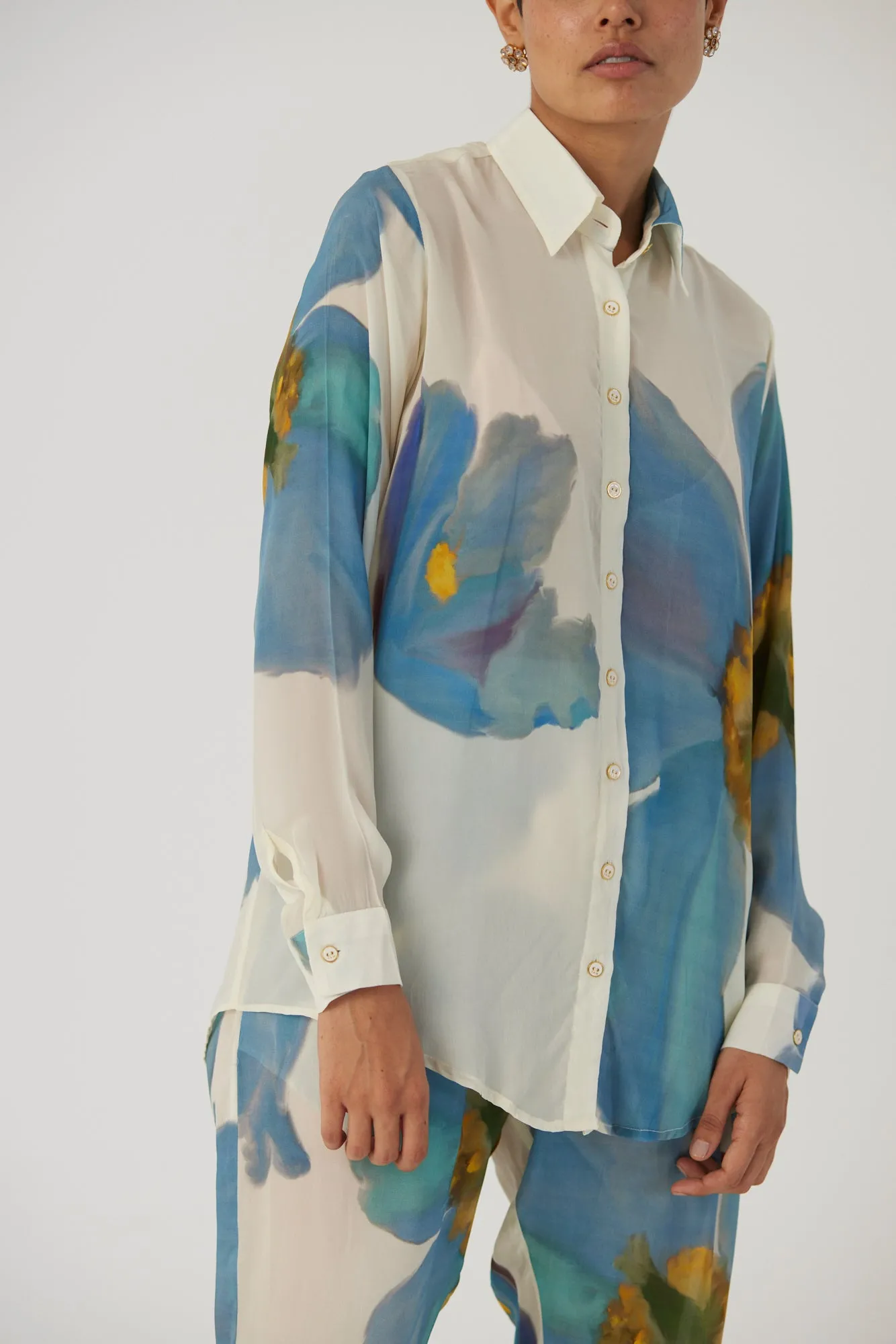 New Season Fall 24/Summer 25-Coord Set Crepe Blue Poppies White-YAMBB12-Fashion Edit Yam