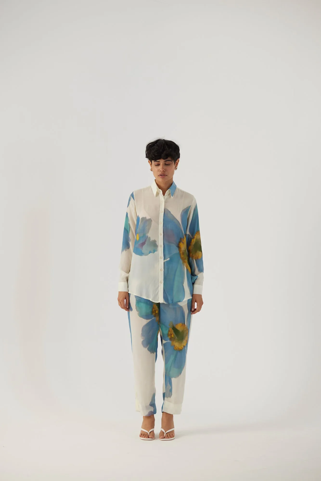 New Season Fall 24/Summer 25-Coord Set Crepe Blue Poppies White-YAMBB12-Fashion Edit Yam