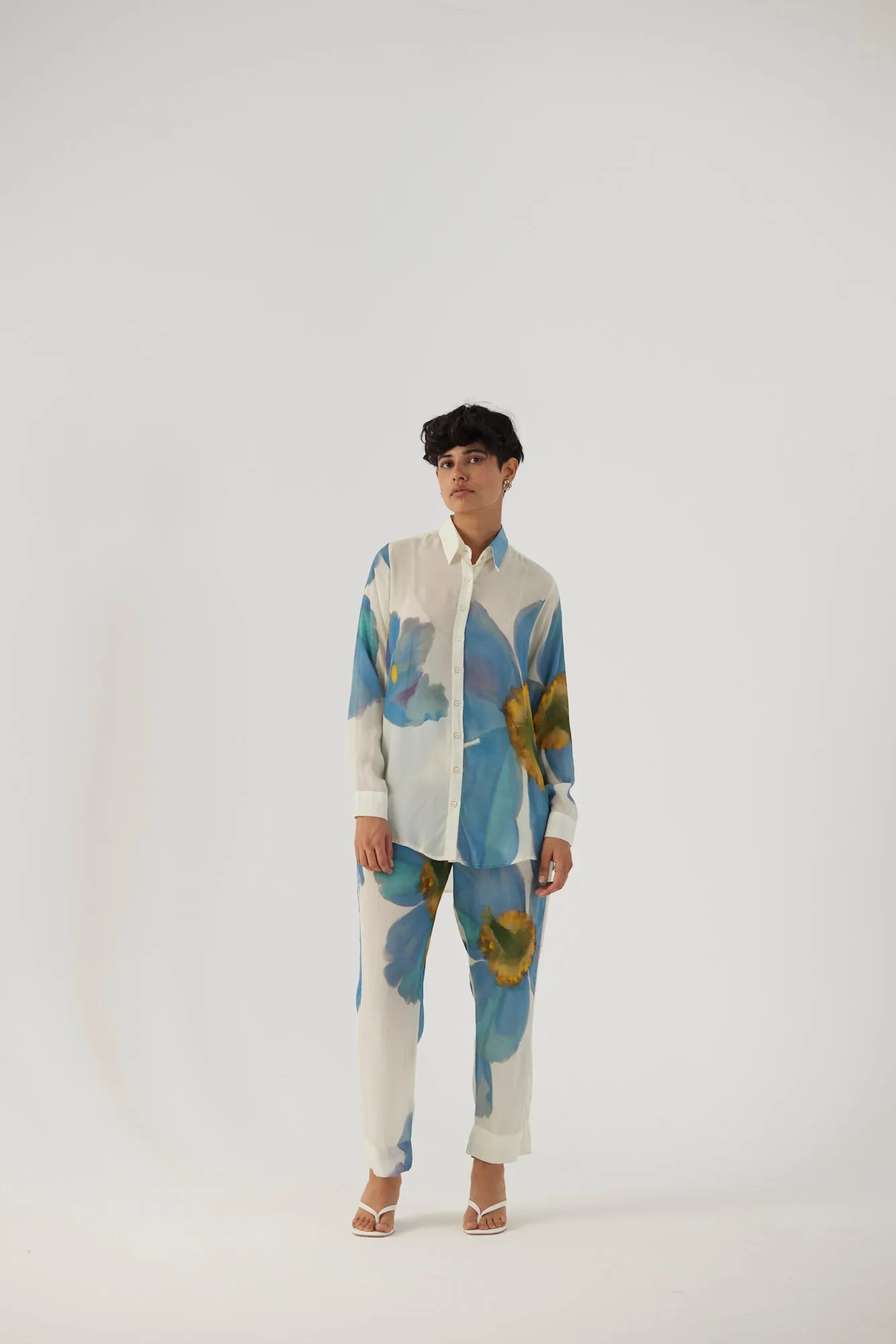 New Season Fall 24/Summer 25-Coord Set Crepe Blue Poppies White-YAMBB12-Fashion Edit Yam