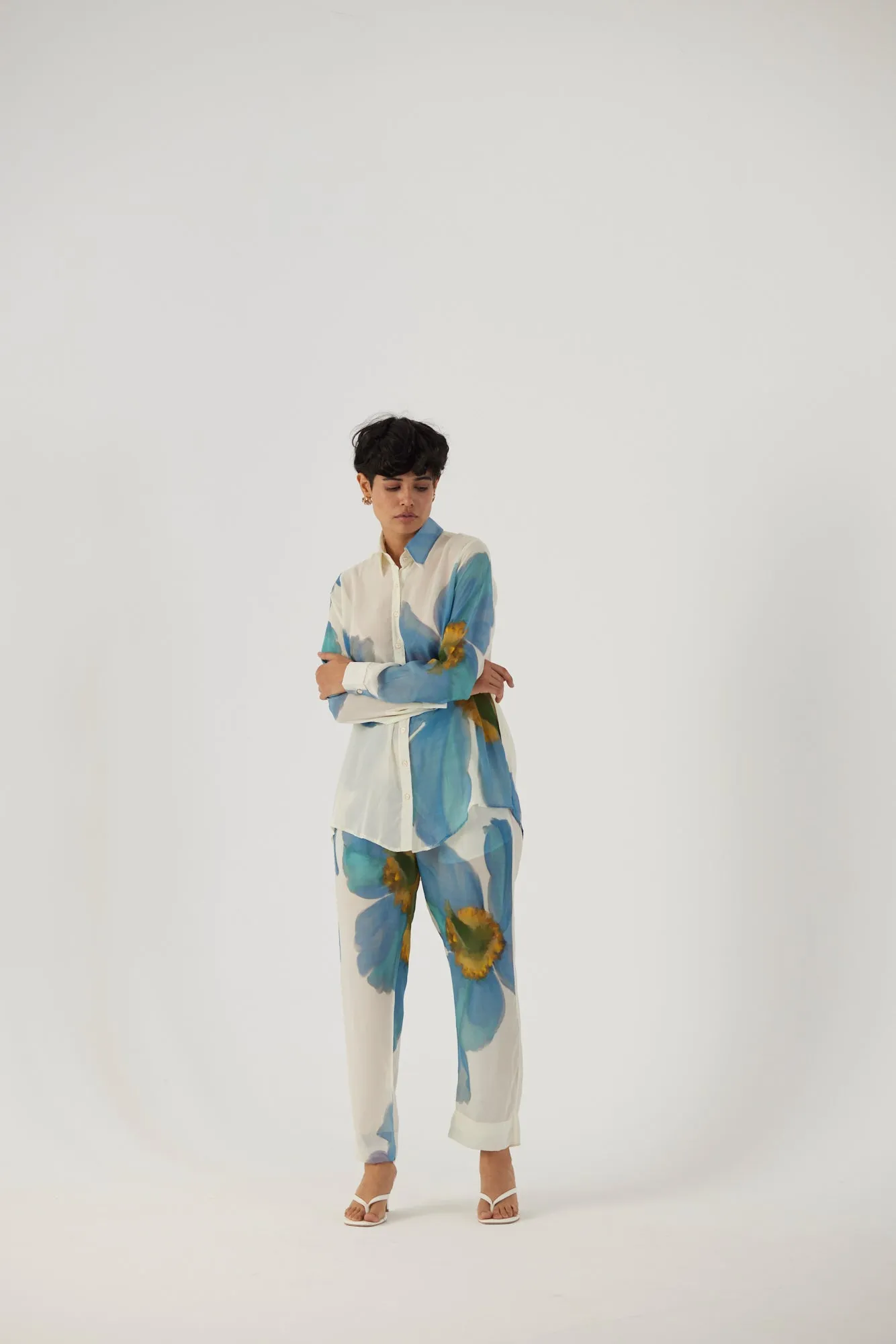 New Season Fall 24/Summer 25-Coord Set Crepe Blue Poppies White-YAMBB12-Fashion Edit Yam