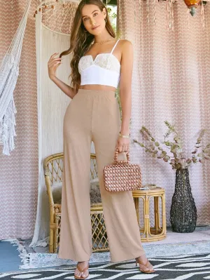 New SHEIN Elastic Waist Rib-knit Wide Leg Pants, Sz XS! Rated 4.77 out of 5 stars, "fits true, so lovely & cute & not see through"