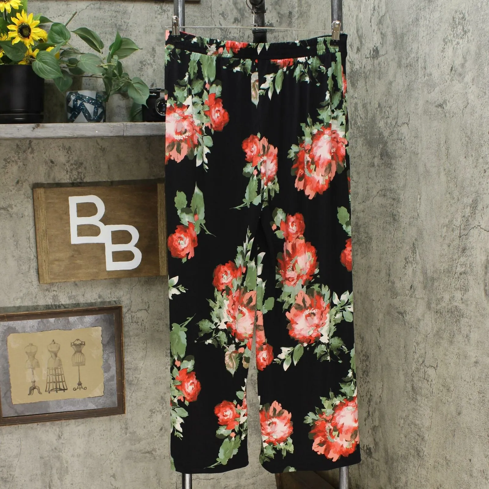 Nina Leonard Women's Printed Matte Jersey Palazzo Pants Black Multi Medium