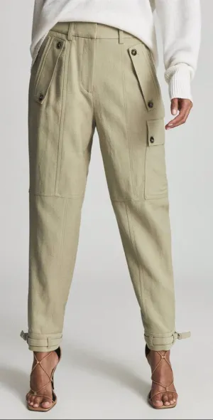 NWOT Reiss Women's Wool Blend Newlyn Cargo Pants - Khaki Tan Beige, Size 6