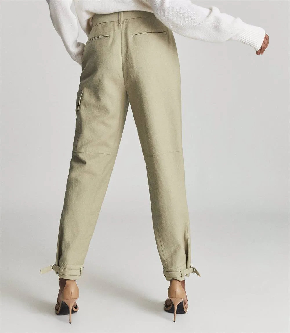 NWOT Reiss Women's Wool Blend Newlyn Cargo Pants - Khaki Tan Beige, Size 6