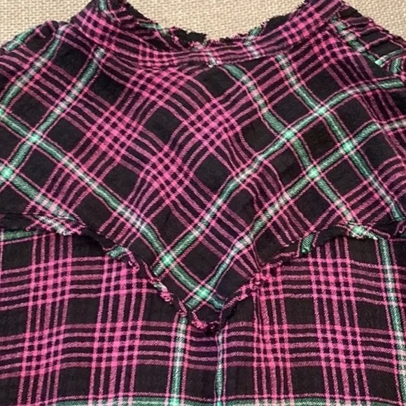 NWT Free People l Long Sleeve Button Down Plaid About You Sleep Shirt -XS