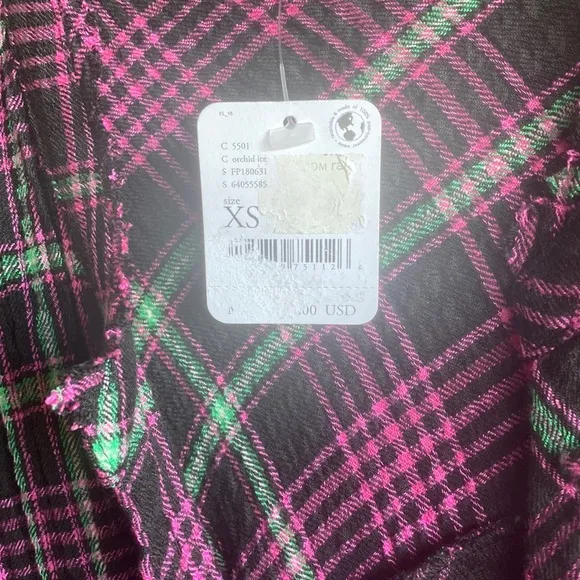 NWT Free People l Long Sleeve Button Down Plaid About You Sleep Shirt -XS