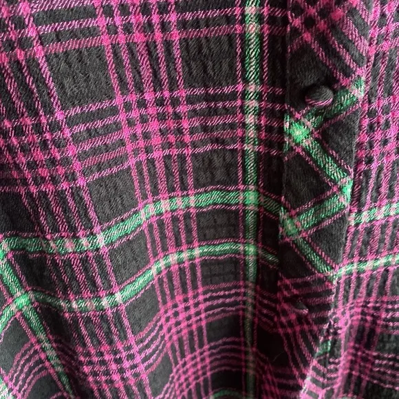 NWT Free People l Long Sleeve Button Down Plaid About You Sleep Shirt -XS
