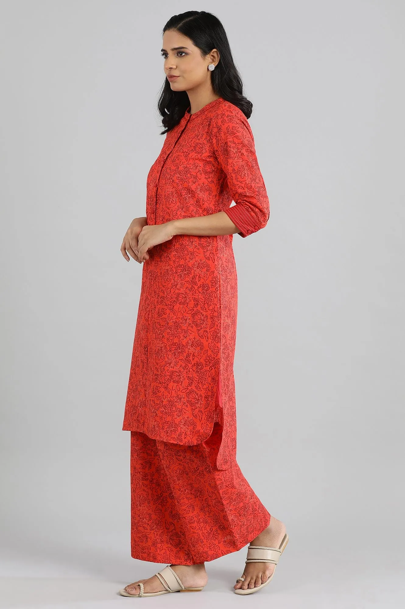 Orange Printed kurta- Parallel Pants Set