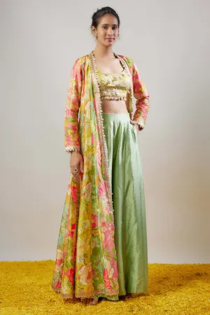 Parul mint multicolor jacket pant set