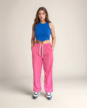 Pink Contrast Striped Wide Leg Joggers