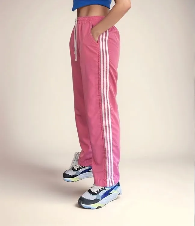 Pink Contrast Striped Wide Leg Joggers