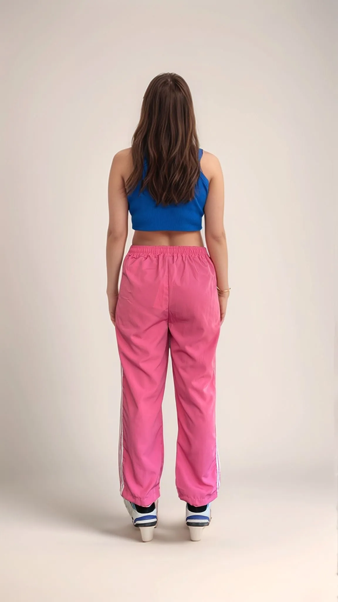 Pink Contrast Striped Wide Leg Joggers