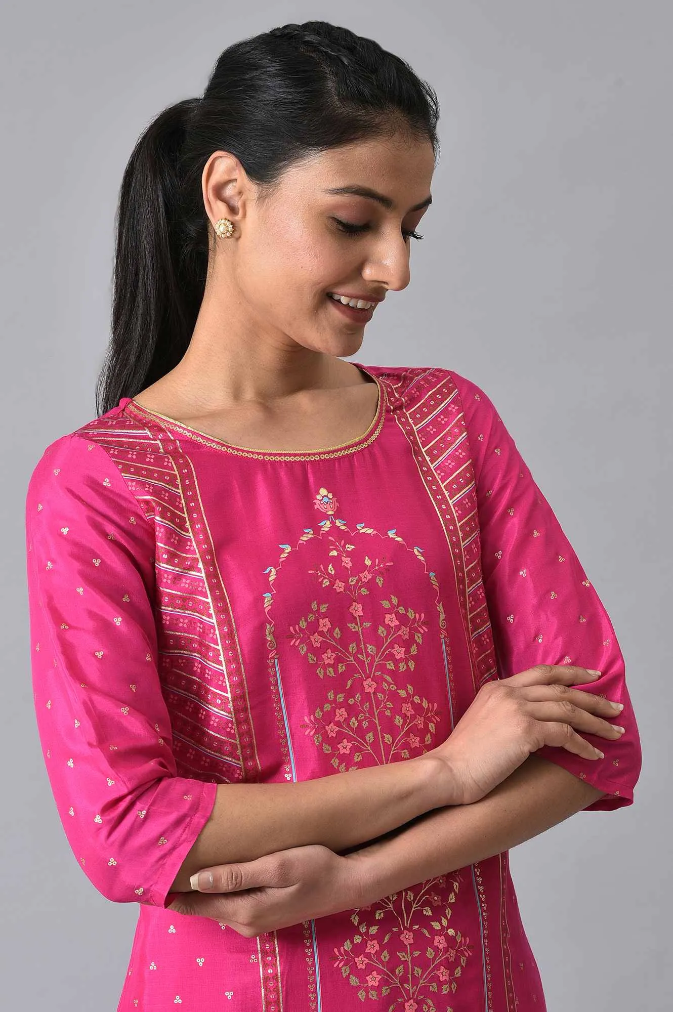 Pink Printed Ethnic Kurta With Palazzo