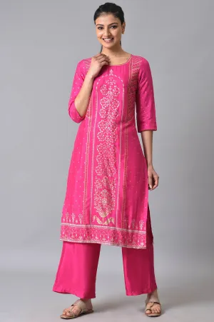 Pink Printed Ethnic Kurta With Palazzo