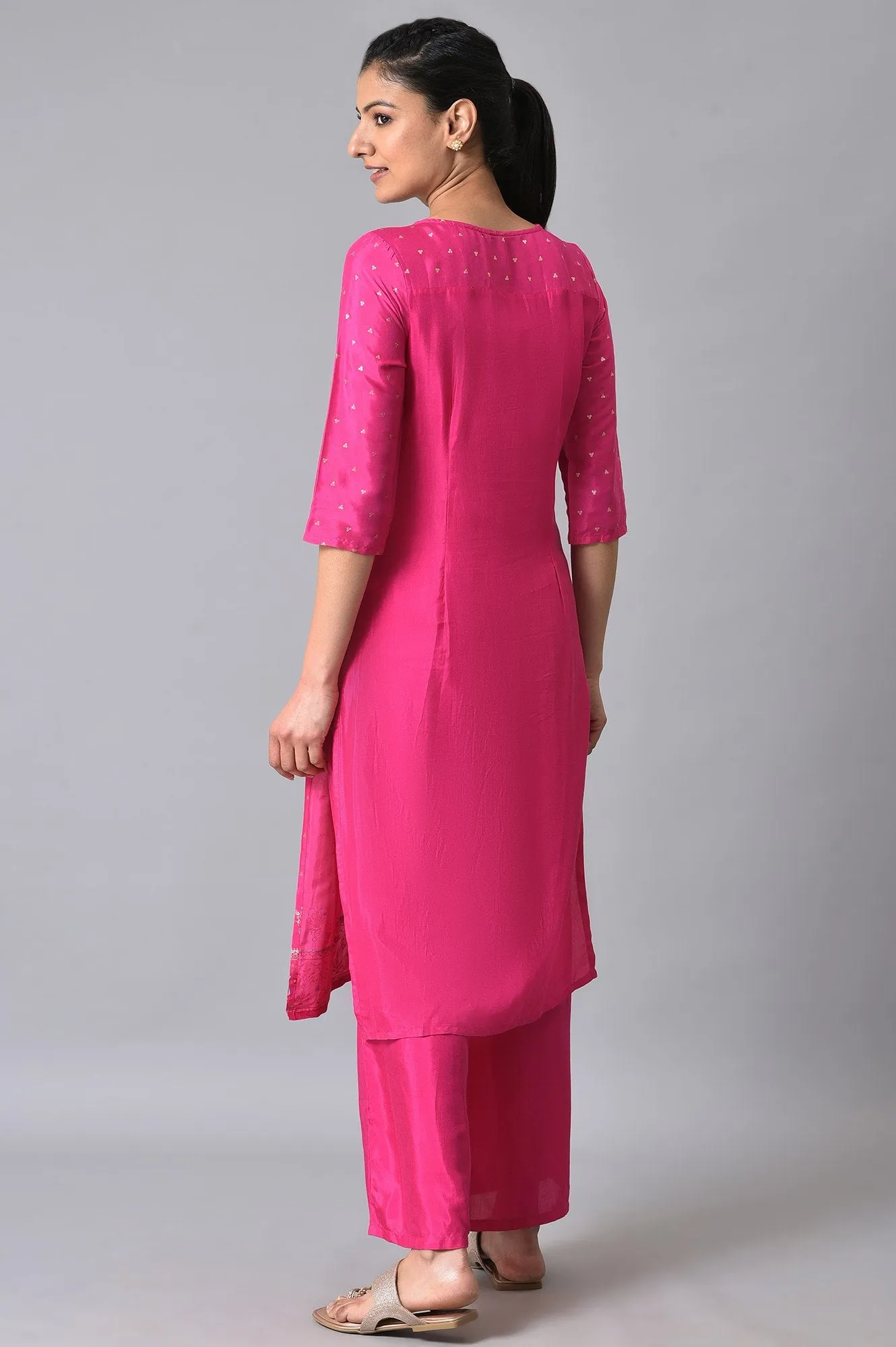 Pink Printed Ethnic Kurta With Palazzo