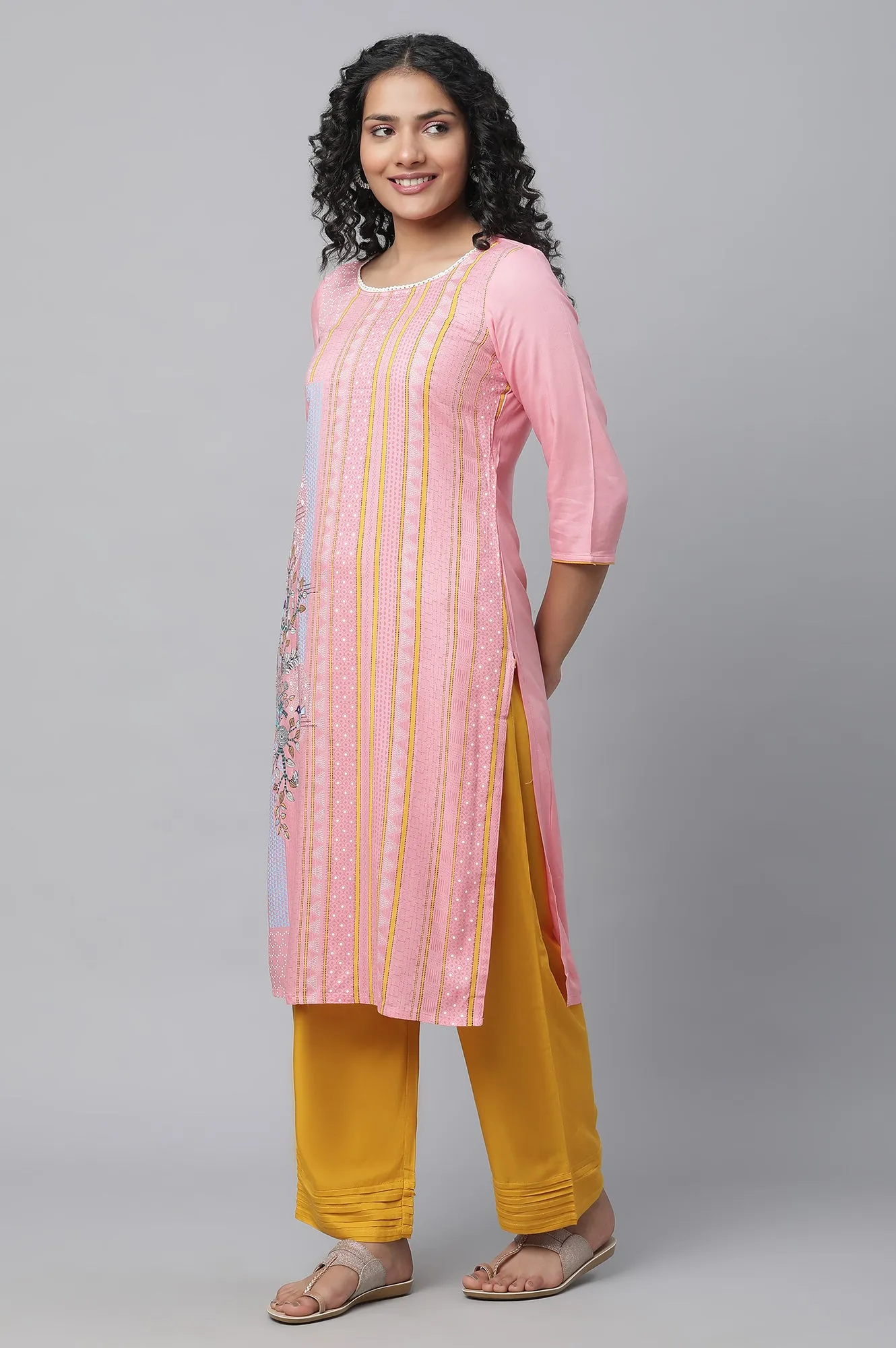 Pink Printed kurta & Palazzo Set