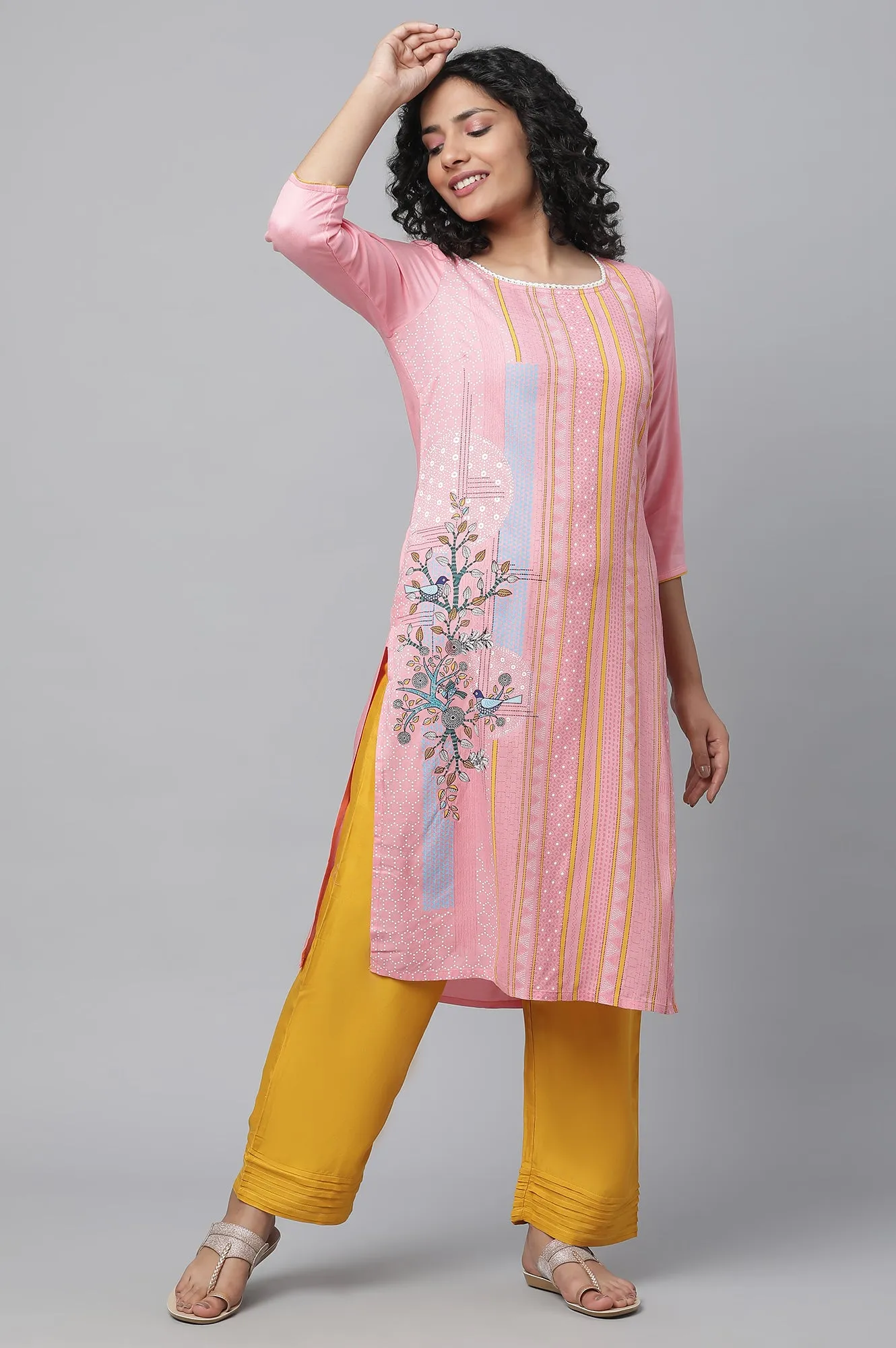 Pink Printed kurta & Palazzo Set