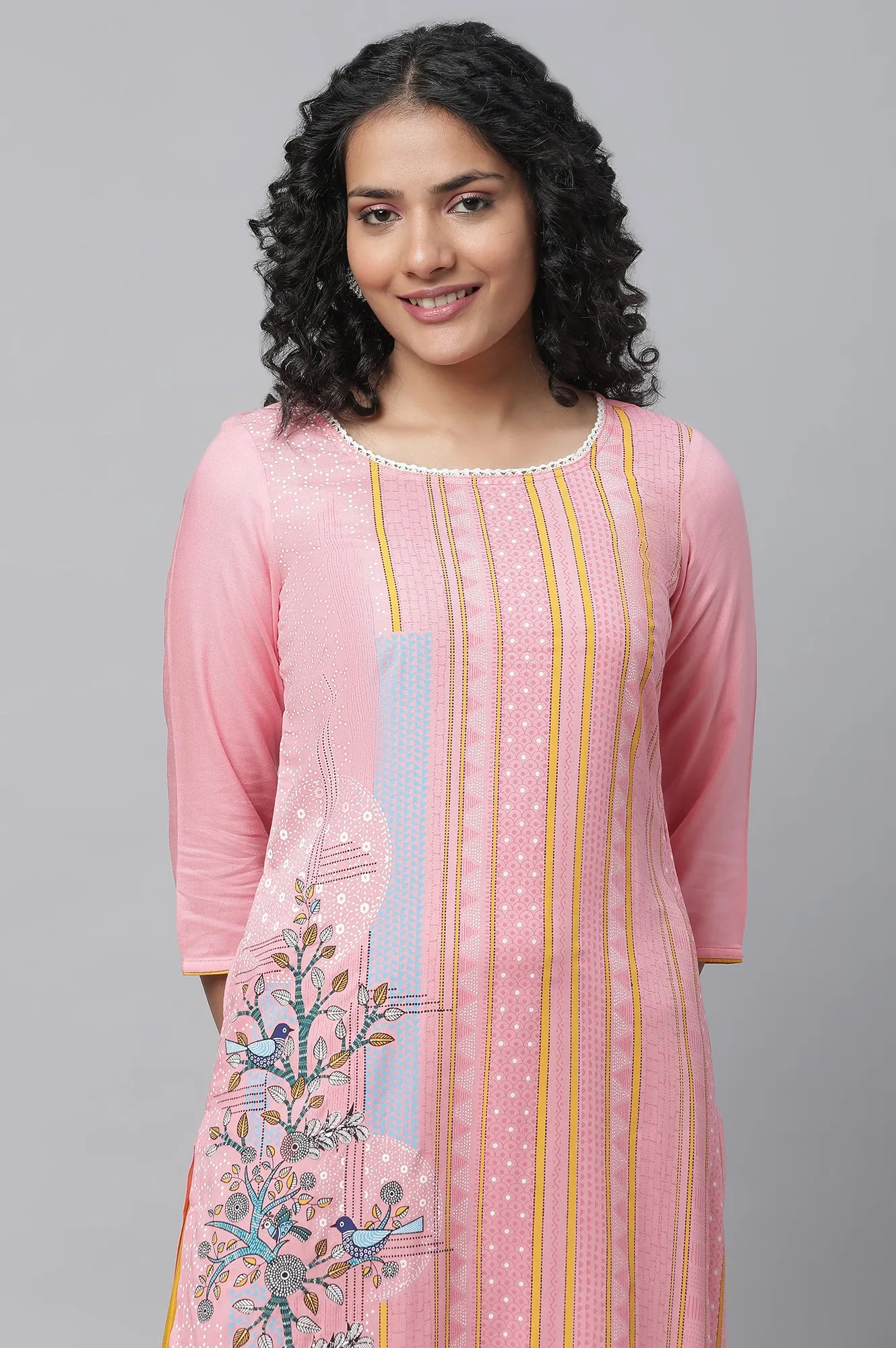 Pink Printed kurta & Palazzo Set