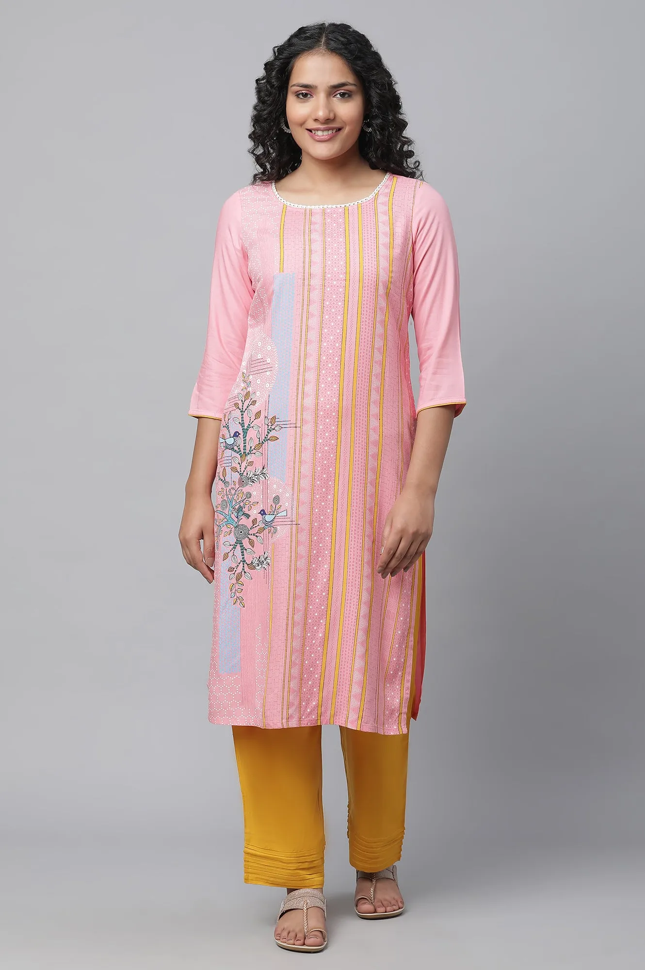 Pink Printed kurta & Palazzo Set