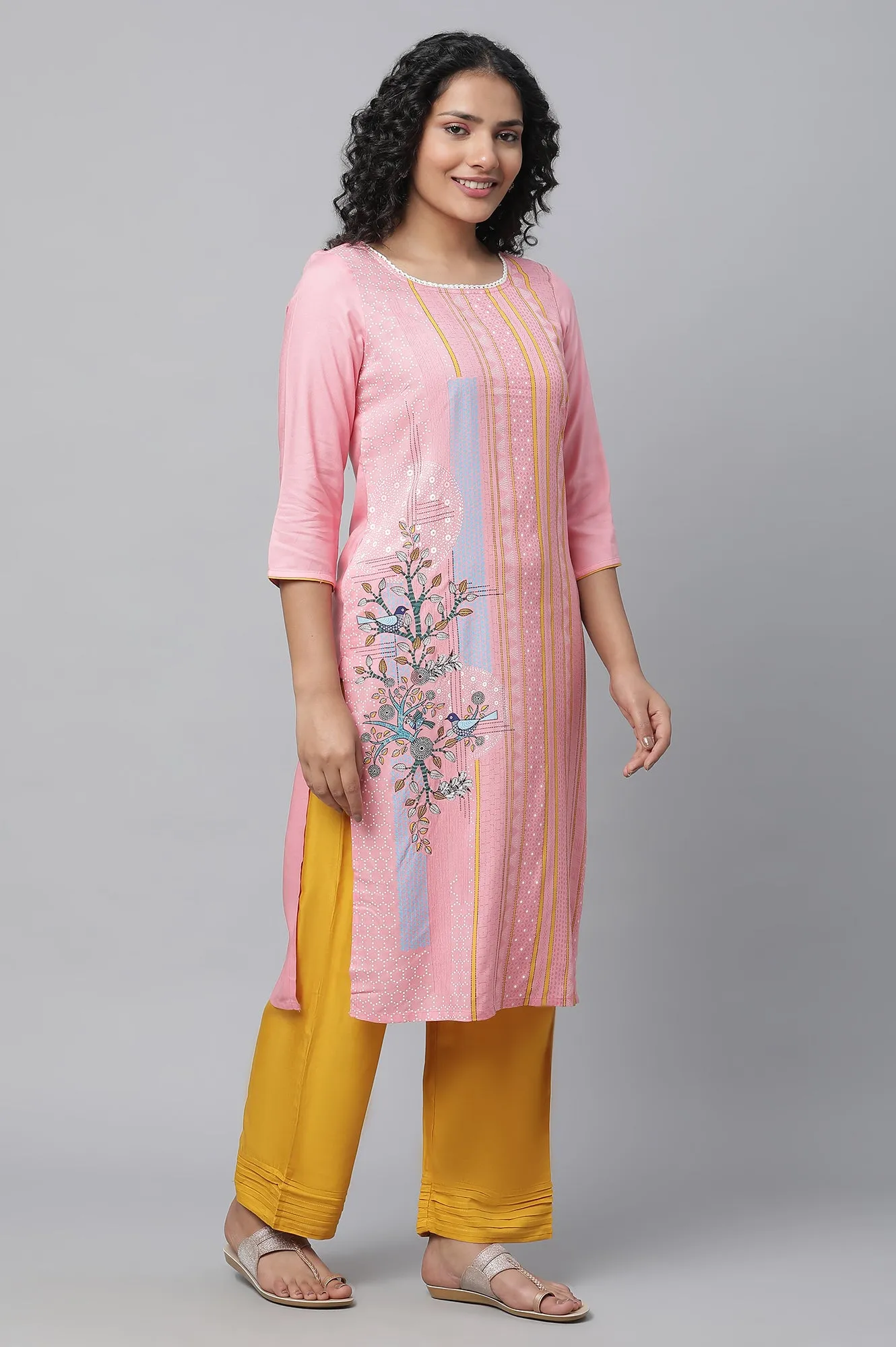 Pink Printed kurta & Palazzo Set