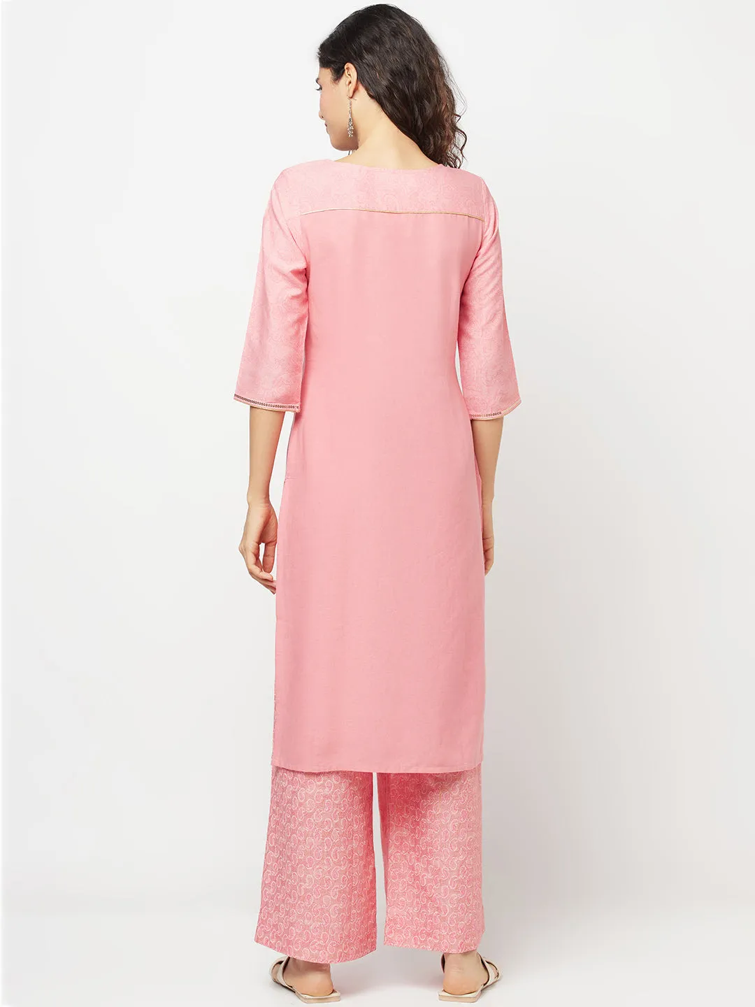 Pink Printed kurta and Palazzo Set
