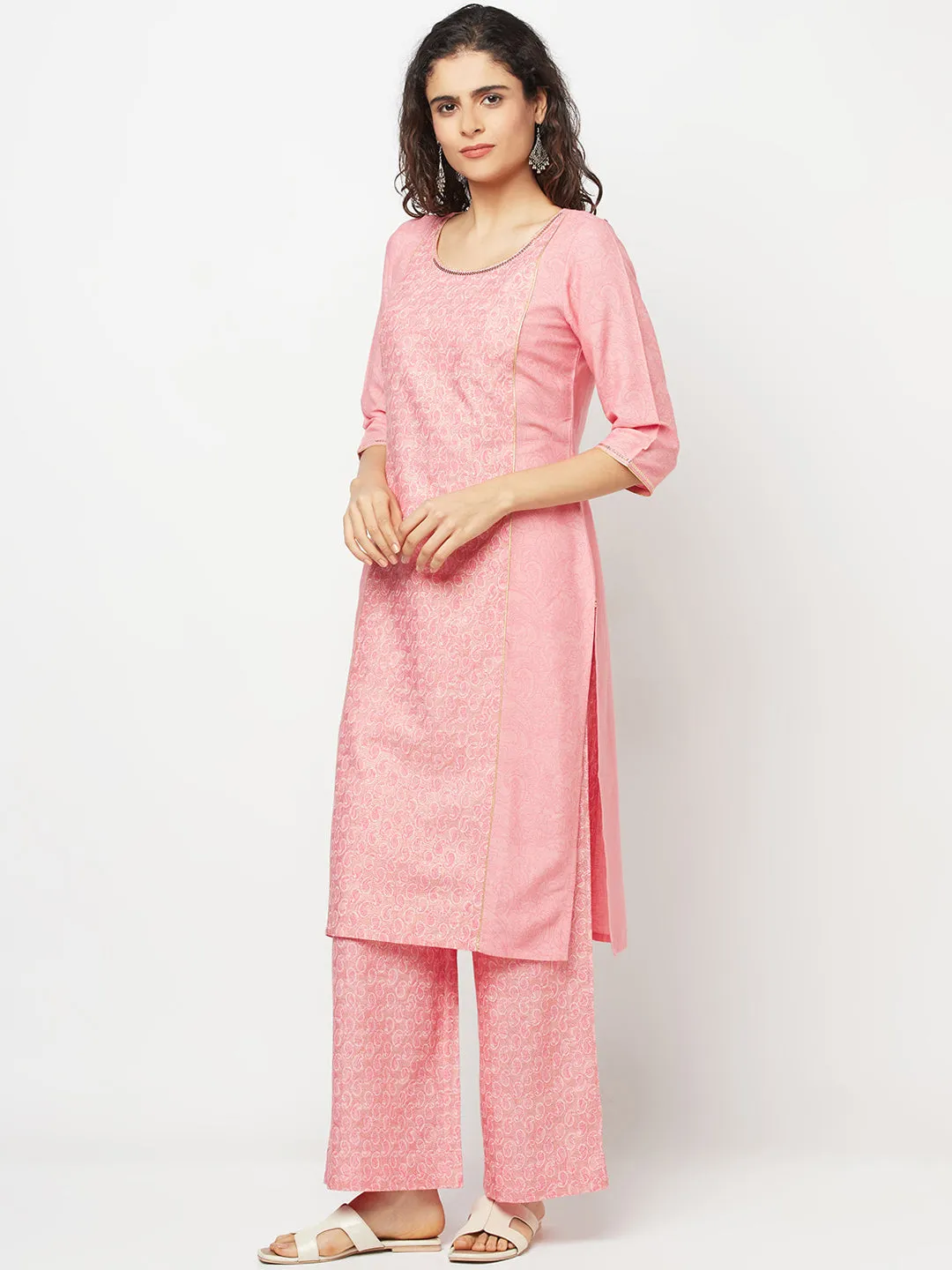 Pink Printed kurta and Palazzo Set