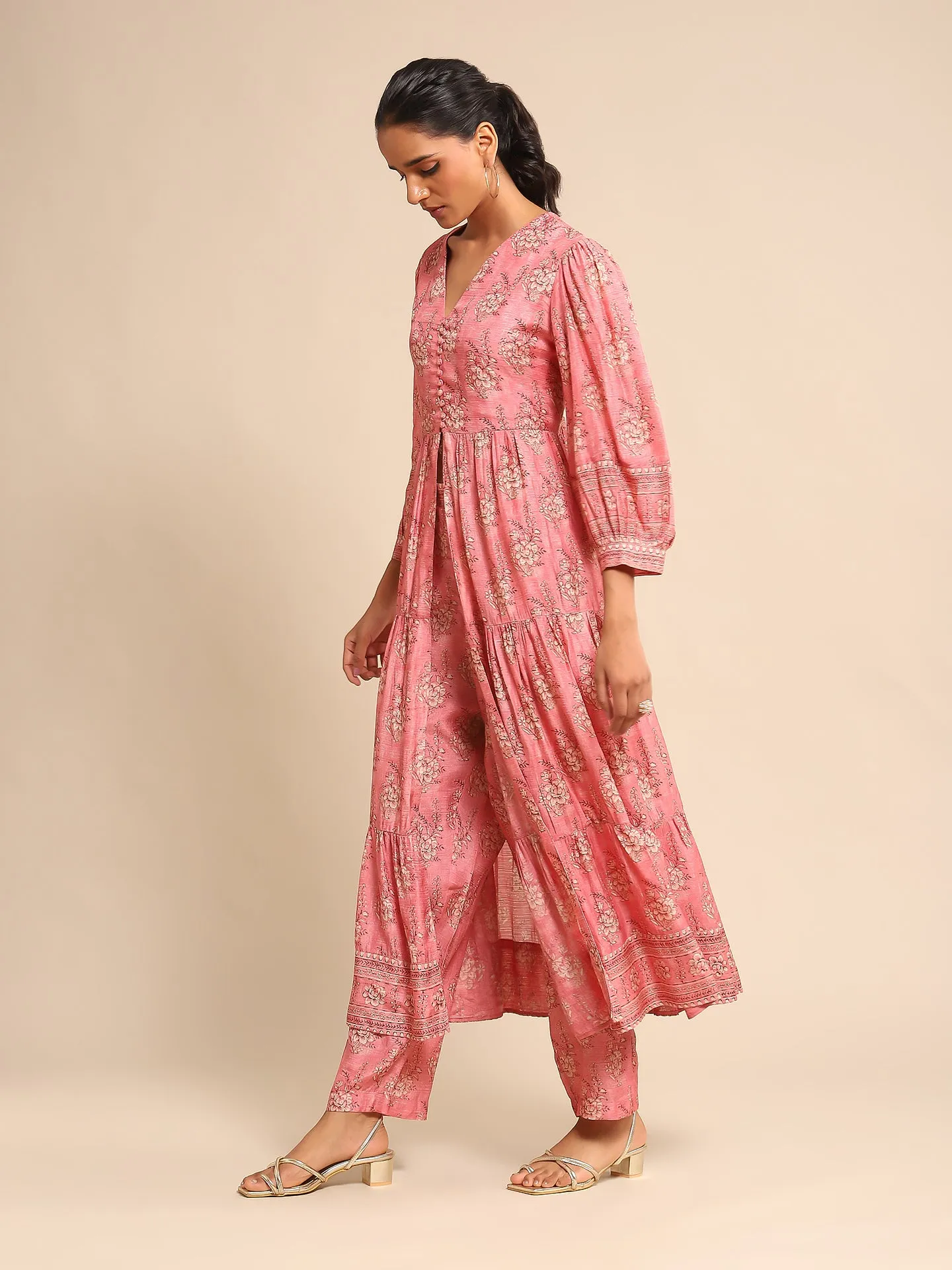 Pink Printed Viscose Kurta And Palazzo