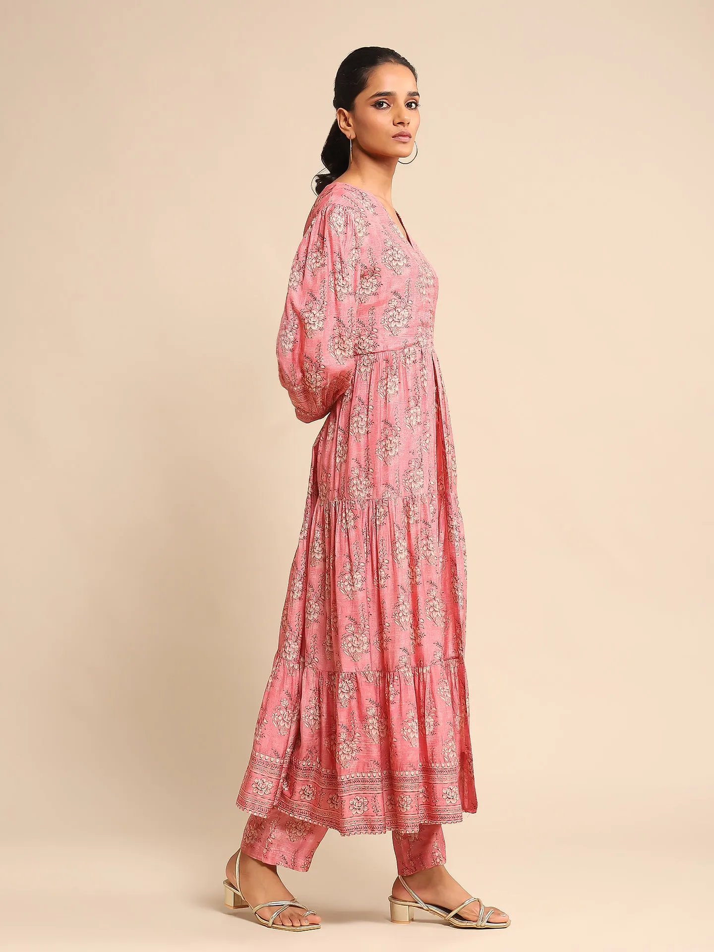 Pink Printed Viscose Kurta And Palazzo