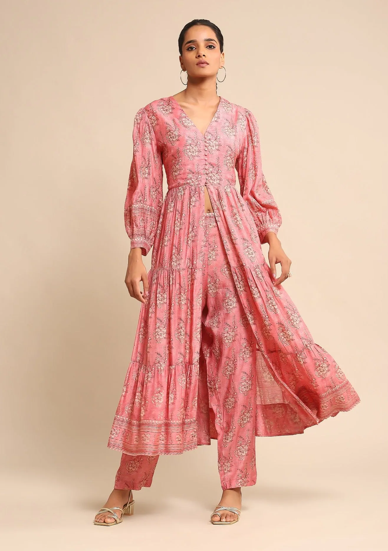 Pink Printed Viscose Kurta And Palazzo