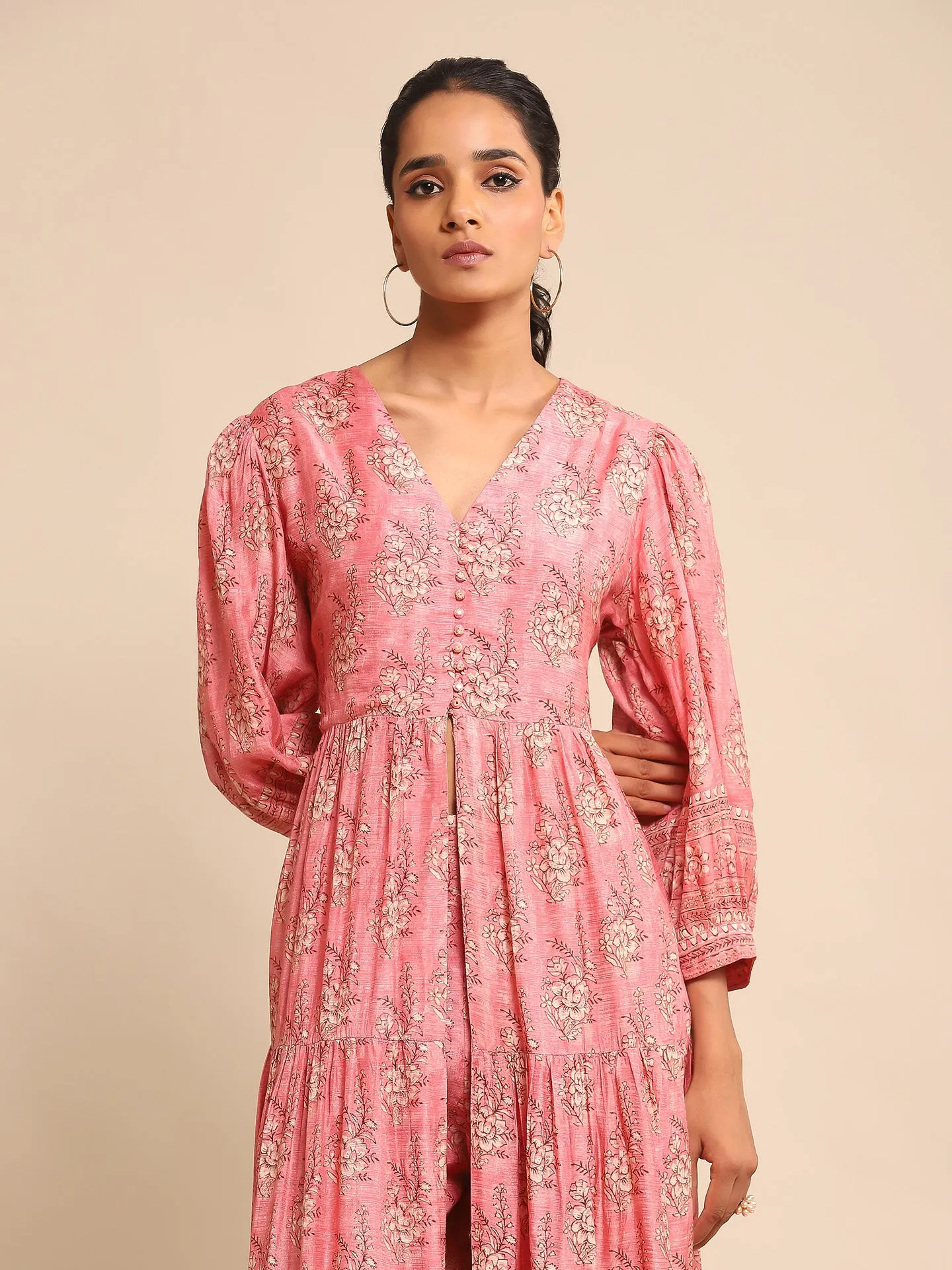 Pink Printed Viscose Kurta And Palazzo