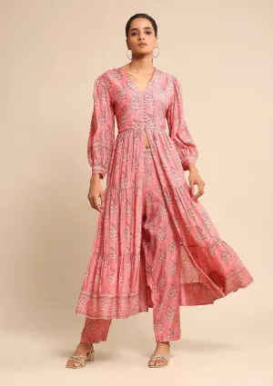 Pink Printed Viscose Kurta And Palazzo