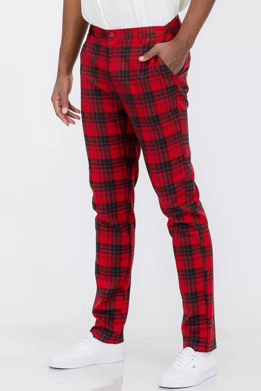 Plaid Trouser Pants Red