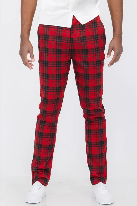 Plaid Trouser Pants Red