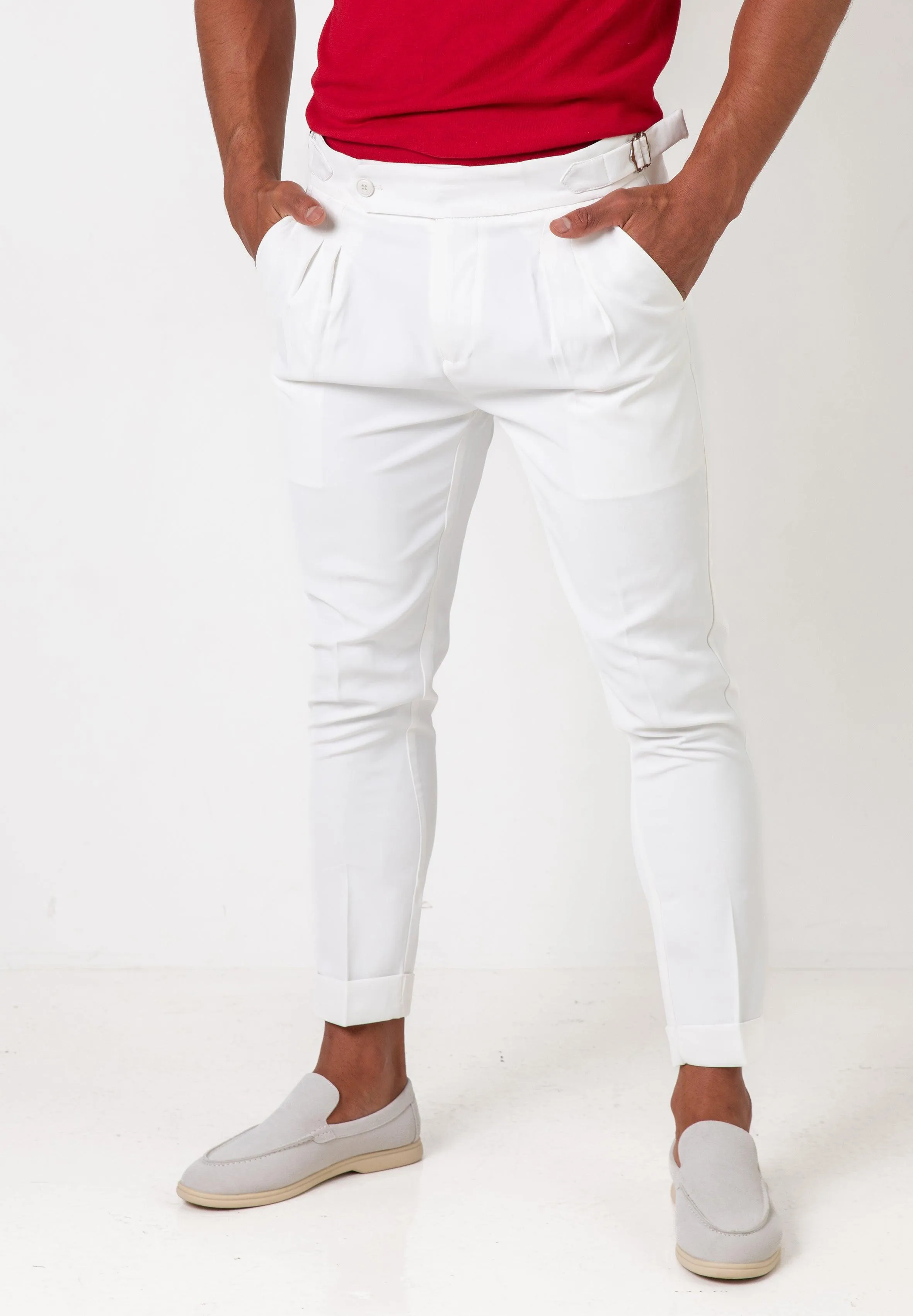 Pleated Dress Pants White - Tailored Slim Fit