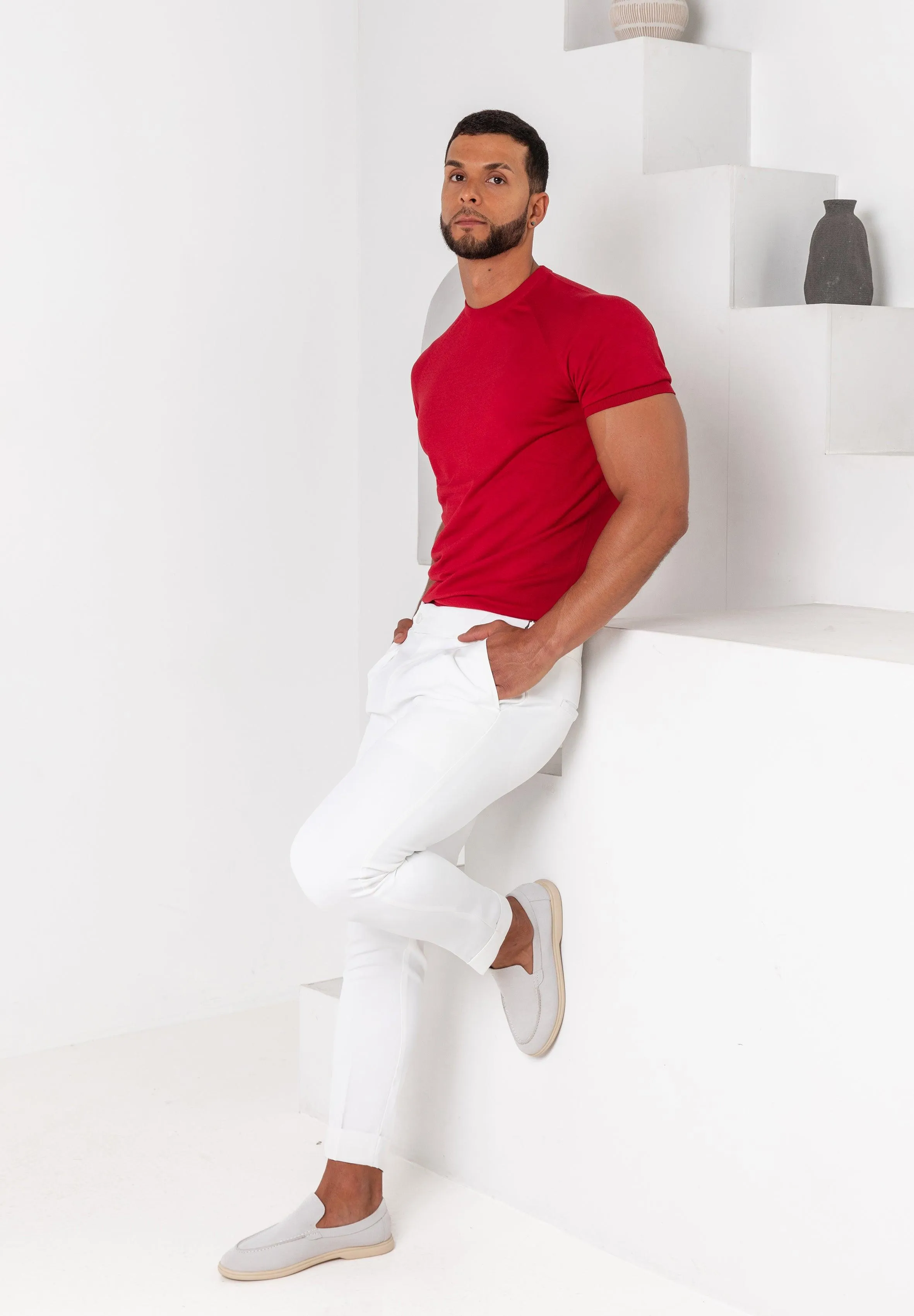 Pleated Dress Pants White - Tailored Slim Fit
