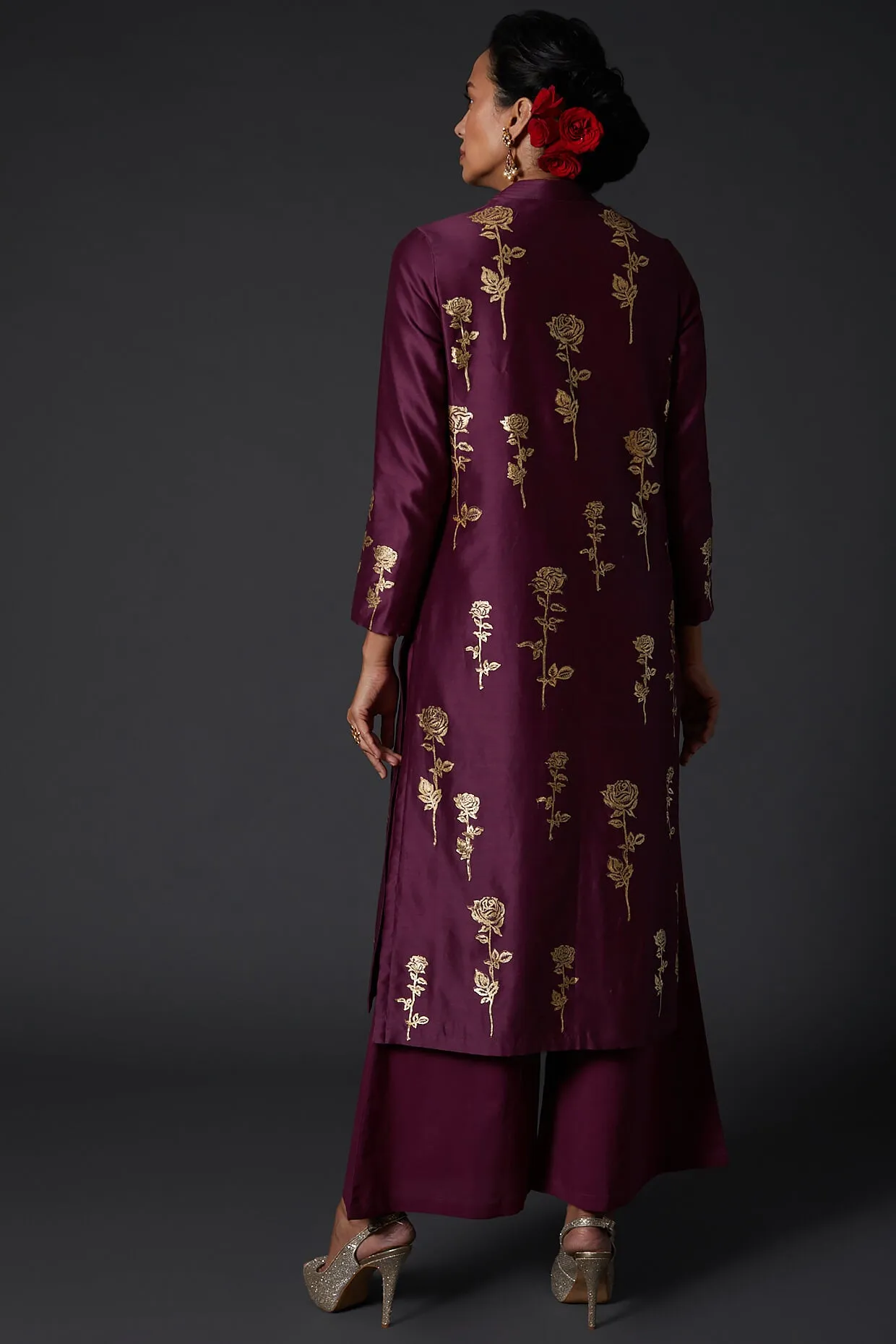 Plum Block Printed Kurta With Palazzo