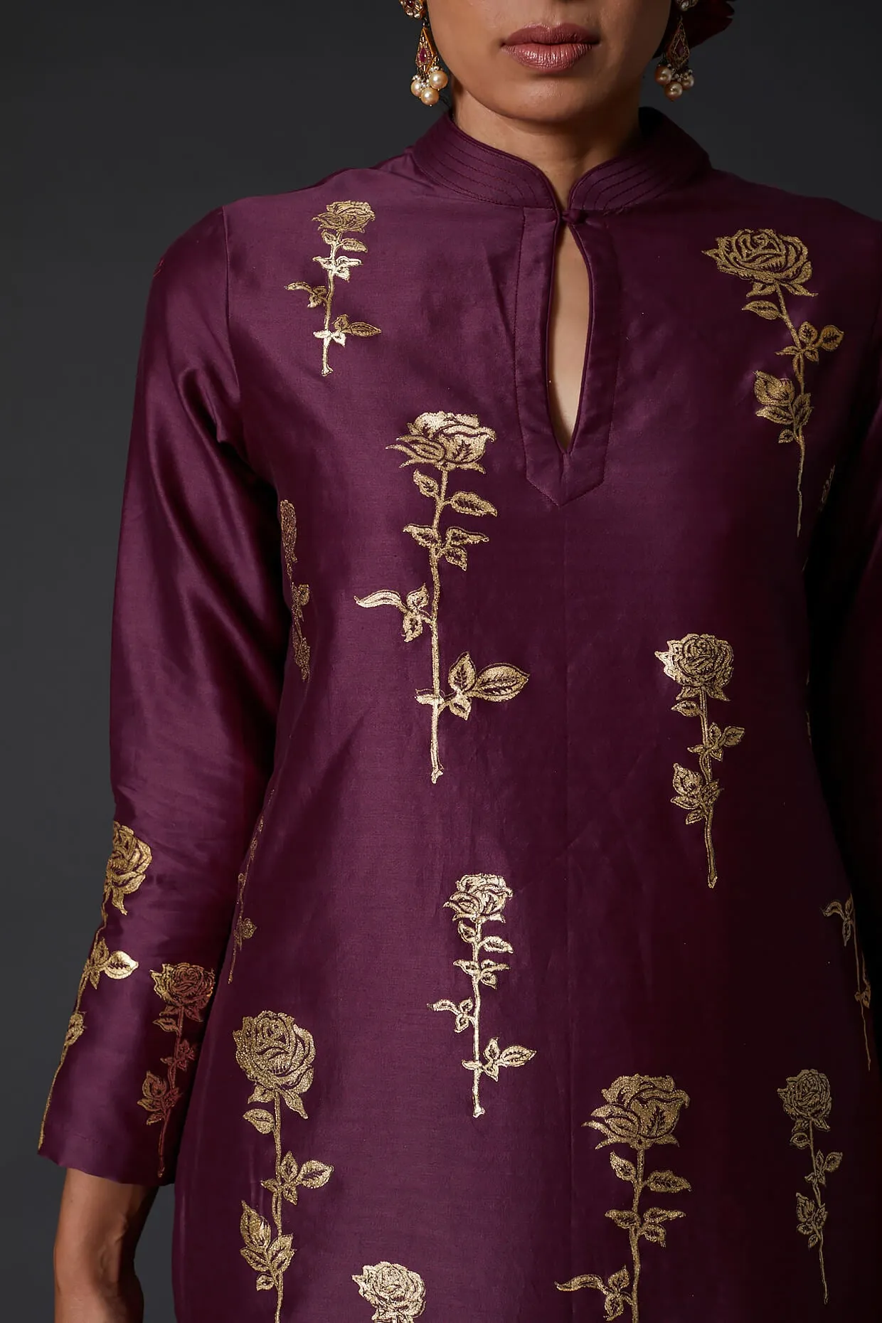 Plum Block Printed Kurta With Palazzo