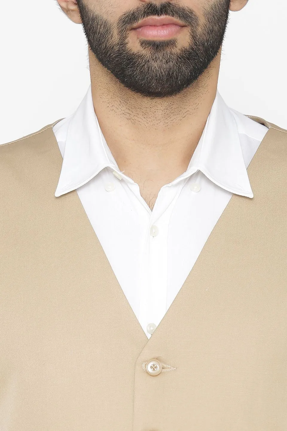 Polyester Cotton Beige Vest and Pant Set