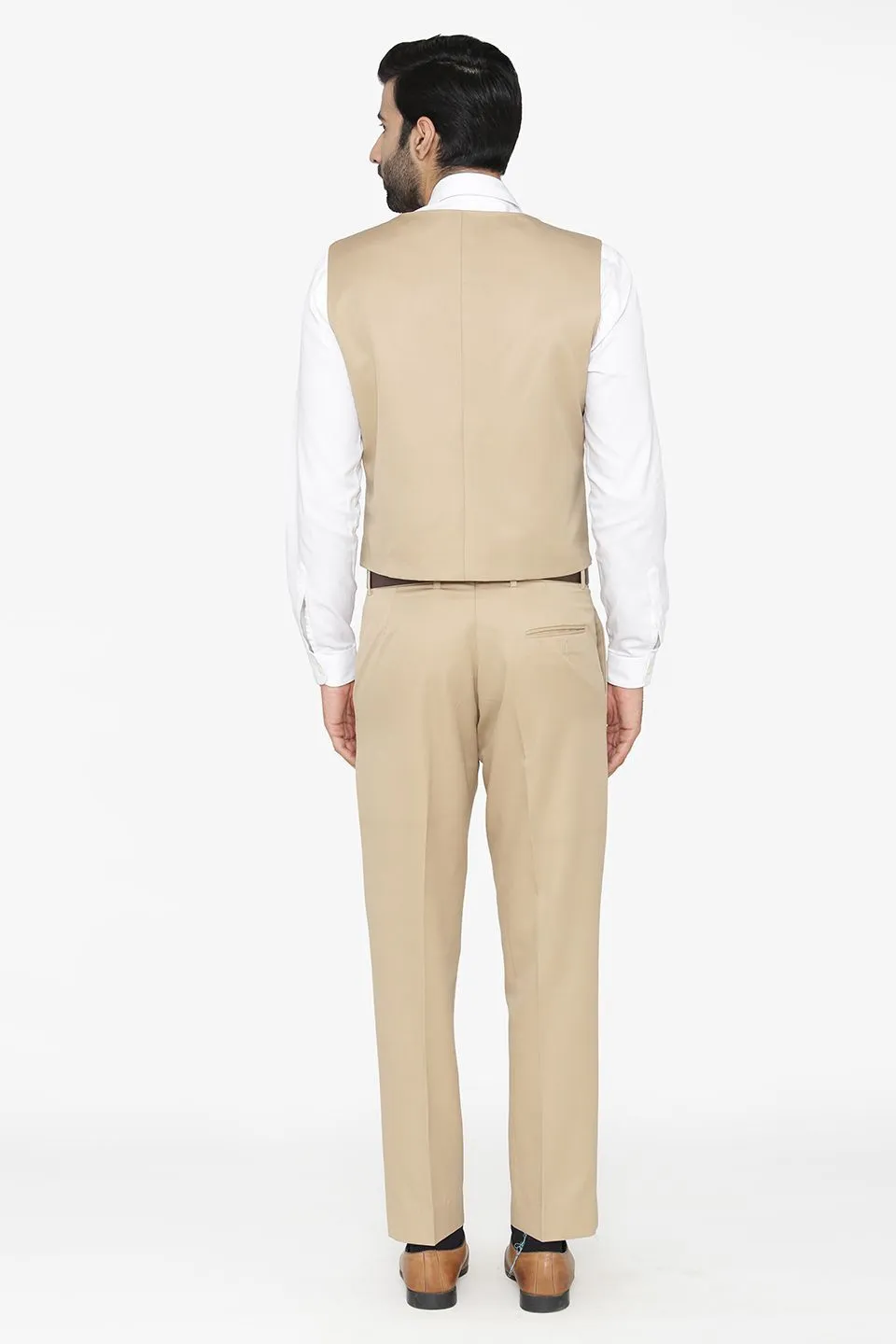 Polyester Cotton Beige Vest and Pant Set
