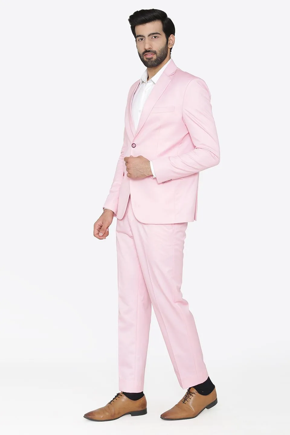 Polyester Cotton Pink Two Piece Suit