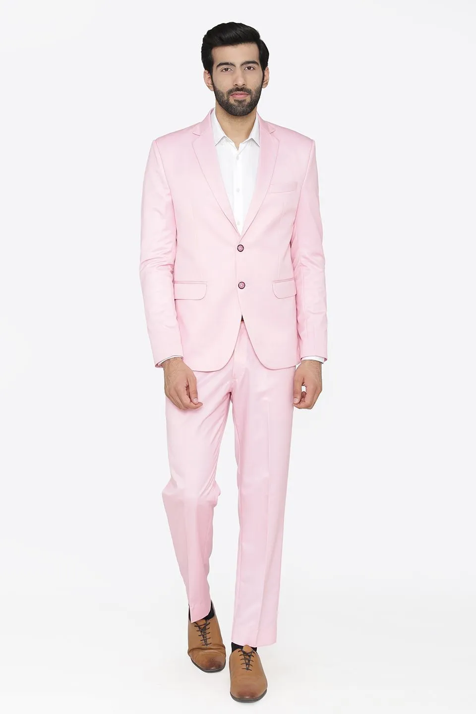Polyester Cotton Pink Two Piece Suit