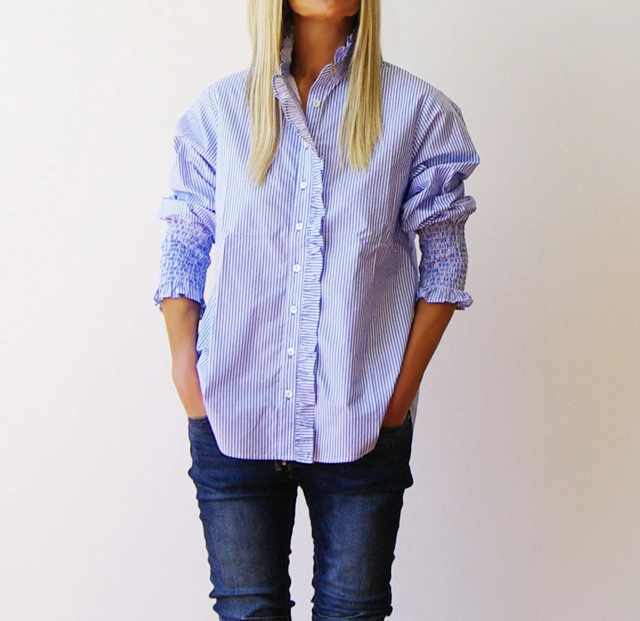 Poppy Shirt in Azure and White